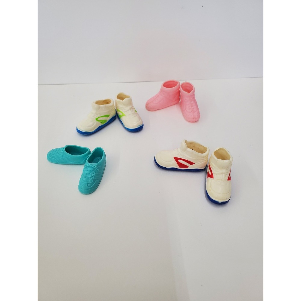 Vintage Doll Shoe Lot 4 Pairs Plastic Sneakers Boots Pink Teal White Blue Retro